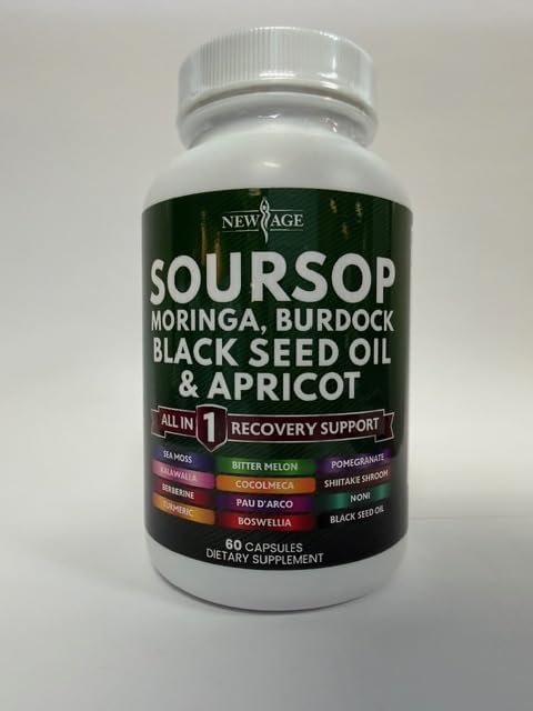 Soursop Supplement - Moringa, Sea Moss, Black Seed Oil, Berberine, Turmeric, Apricot, Quercetin, Greens, Bitters, Boswellia, Bitter Melon, Burdock Root - 120 Capsules