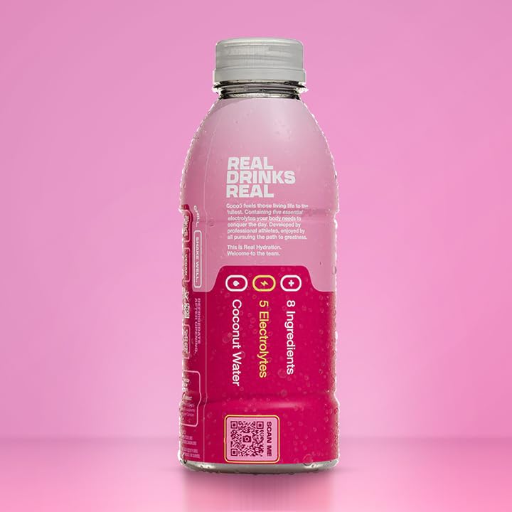 Coco5 Clean Sports Hydration Cherry Flavor | 100% Natural | 50% Less Sugar | Nothing Artificial | Non-GMO | Gluten Free | Developed by Pro Trainers for Pro Athletes | 16.9 OZ (Pack - 12)