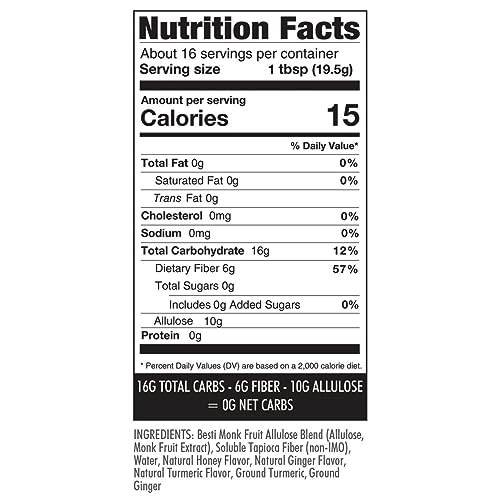 Wholesome Yum Turmeric Ginger Zero Sugar Honey Substitute (Keto) - Natural Sugar Free Honey Alternative With Monk Fruit & Allulose - 0 Net Carbs, Non-GMO, Gluten Free, No Aftertaste (11 oz)
