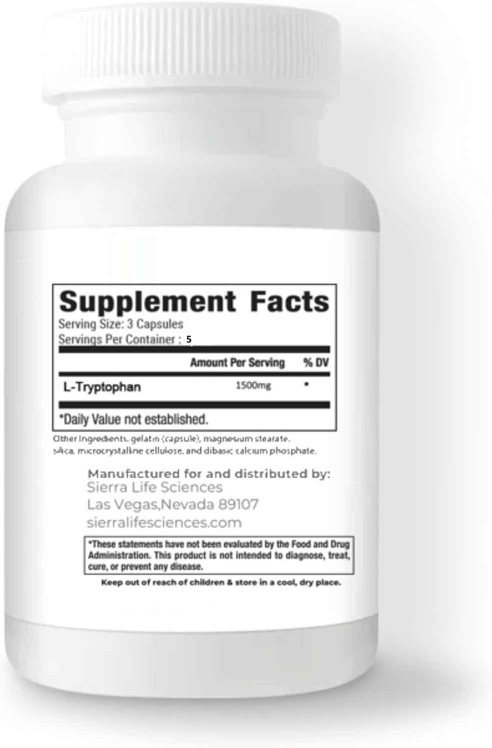 1500mg High Dose L-Tryptophan Max in Easy-to-Swallow Capsules | Gluten-Free, Non-GMO | Travel Size (2-Pack)