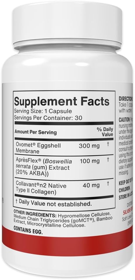 Silver Fern Brand Joint Complex – Daily Joint Support with AprèsFlex Boswellia, Ovomet Eggshell Membrane & Type II Collagen – 120 Capsules, 30-Day Supply