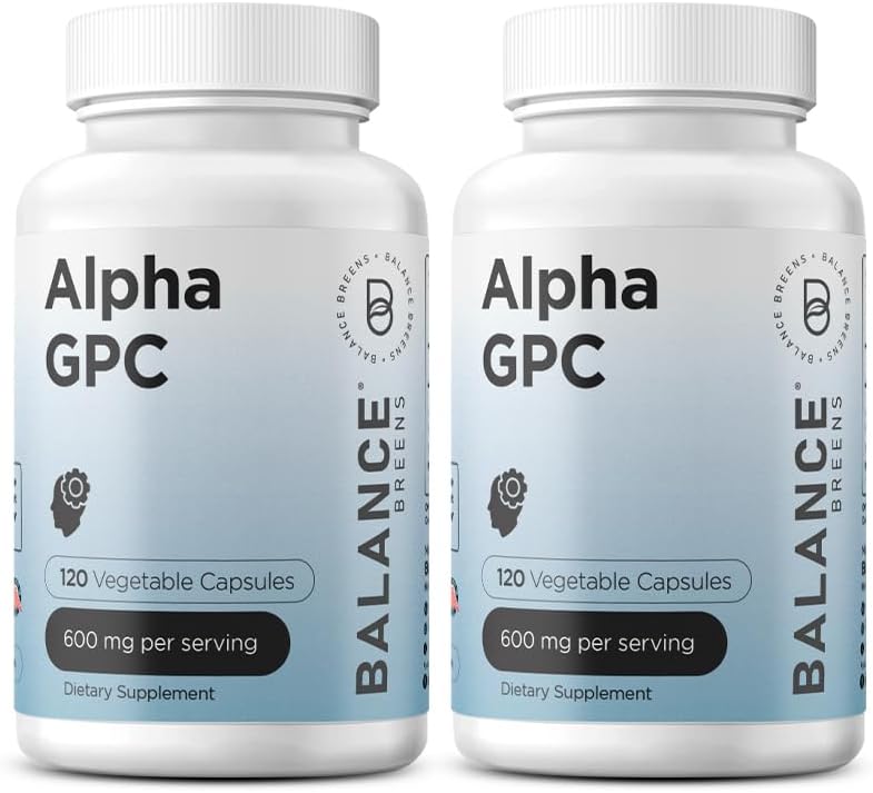 Alpha GPC Choline Supplement 600mg, 120 Veg Capsules - Advanced Memory Formula, Nootropic Brain Support (Pack of 2)
