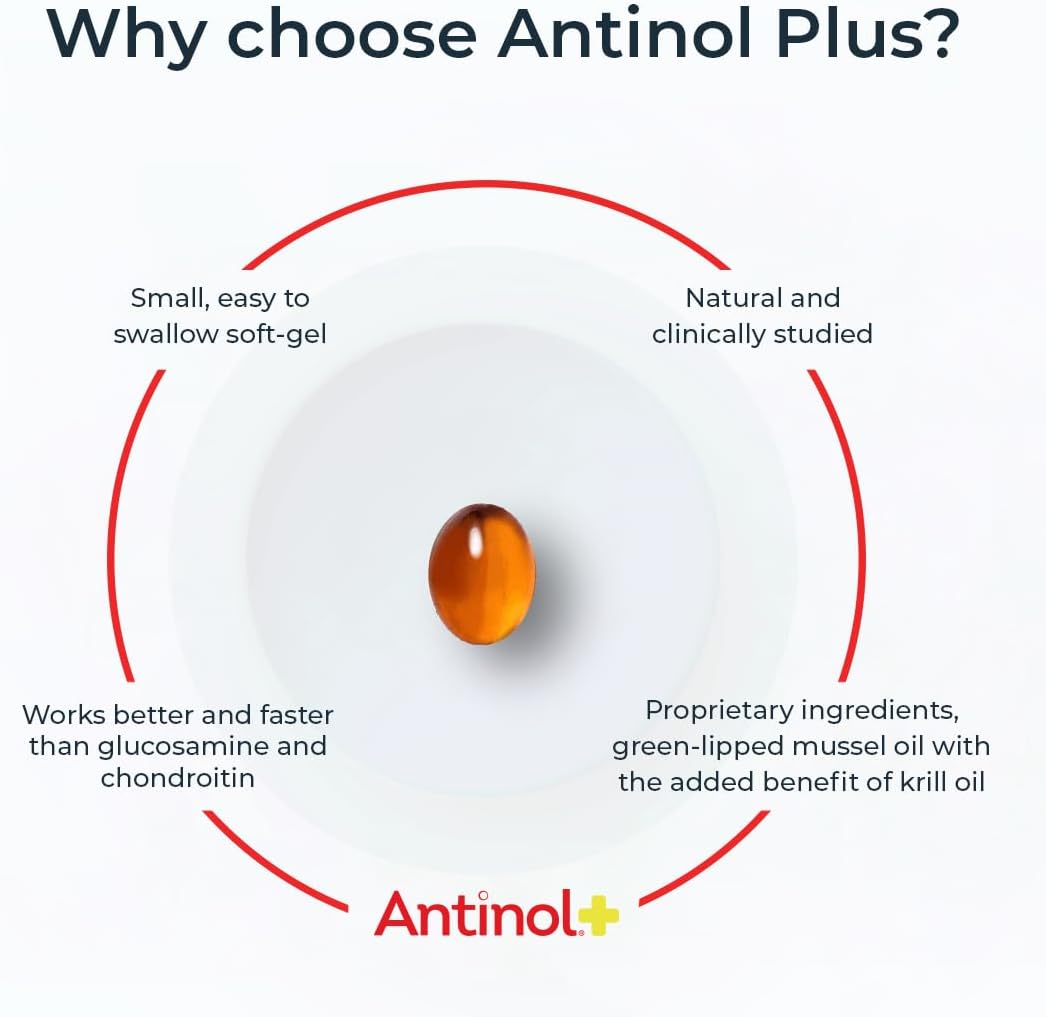 Antinol Plus, Mobility, Hip, and Joint Supplement for Dogs, Green-Lipped Mussels and Krill Oil - Dog Joint Supplement, Better and Faster Than Glucosamine and Chondroitin, 120 Soft Gels