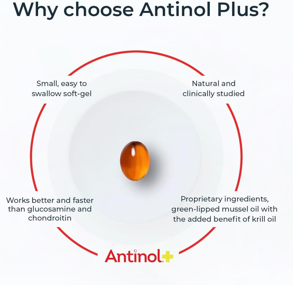 Antinol Plus, Mobility, Hip, and Joint Supplement for Dogs, Green-Lipped Mussels and Krill Oil - Dog Joint Supplement, Better and Faster Than Glucosamine and Chondroitin, 60 Soft Gels