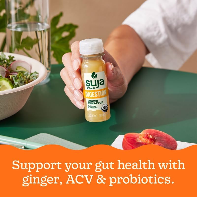 Suja Organic Digestion Shot (60 Pack) with Ginger and Apple Cider Vinegar | Immunity Boost & Digestive Support | Functional Shots | Cold-Pressed Juice with Live Probiotics | Plant-Based & Gluten-Free