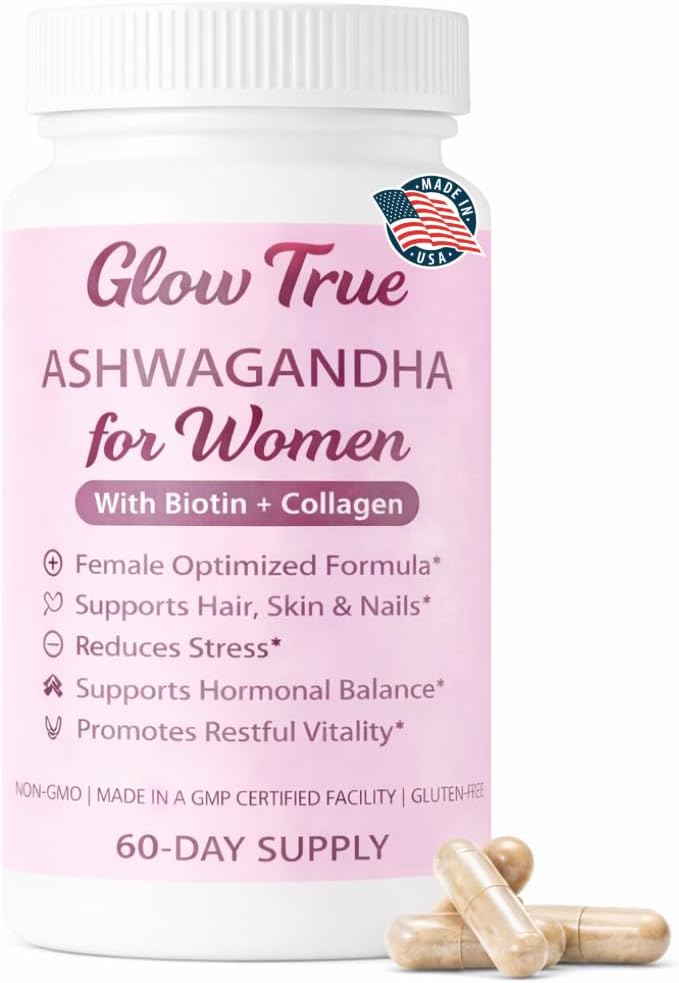 Ashwagandha for Women with Biotin & Collagen – 500mg Female-Optimized Stress & Hormone Support, Hair Skin & Nails – Non-GMO, Gluten-Free Capsules, 60 Count - 2-Month Supply