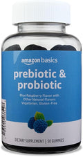 Amazon Basics Prebiotic & Probiotic Gummies, 2 Billion CFU, Blue Raspberry, 50 Count (2 per Serving)