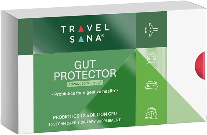 Travel Probiotics for Digestive Health, Immune Support & Occasional Traveler’s Diarrhea | Probiotics for Gut Health | Travel Essentials Supplement | Gut Protector | 30 Vegan Caps