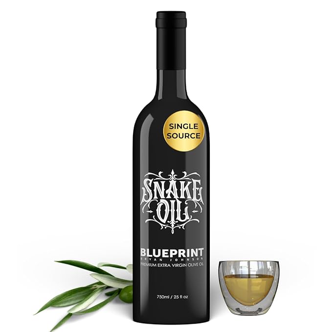 Blueprint Bryan Johnson Olive Oil – Snake Oil- High Polyphenol Extra Virgin Olive Oil (400+ mg/kg) – Cold Pressed, Early Harvest, First Cold Press EVOO – Keto, Paleo, Non-GMO – 750ml Glass Bottle