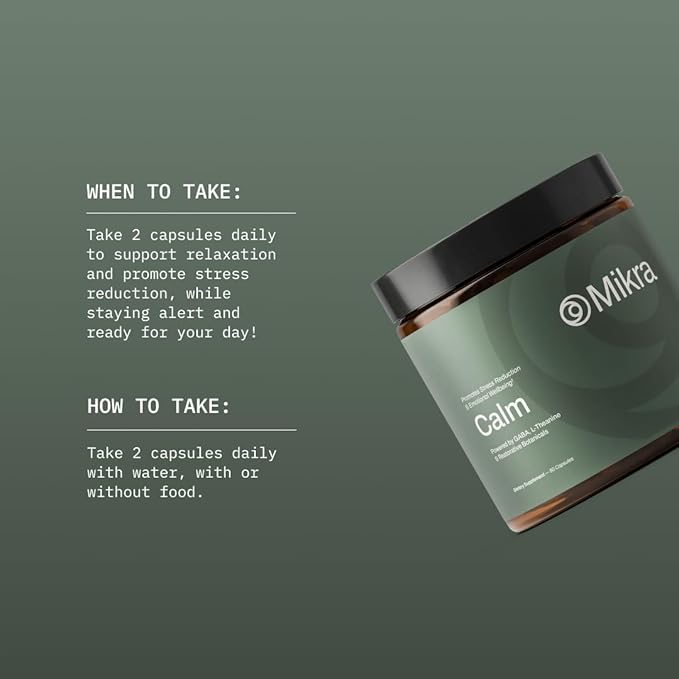 Mikra Calm and Relaxation Support Capsules - Vegan, Allergen-Free, Sugar Free Supplement with GABA, Saffron & Herbal Extract Blend for Daily Balance & Calm - Calming Gifts for Women & Men- 60 Capsules