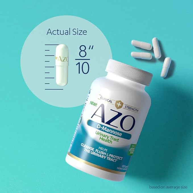 AZO D Mannose Urinary Tract Health, Cleanse, Flush & Protect The Urinary Tract, No.1 Pharmacist Recommended Brand, Clinical Strength, Non-GMO, 120 Count (Pack of 2)