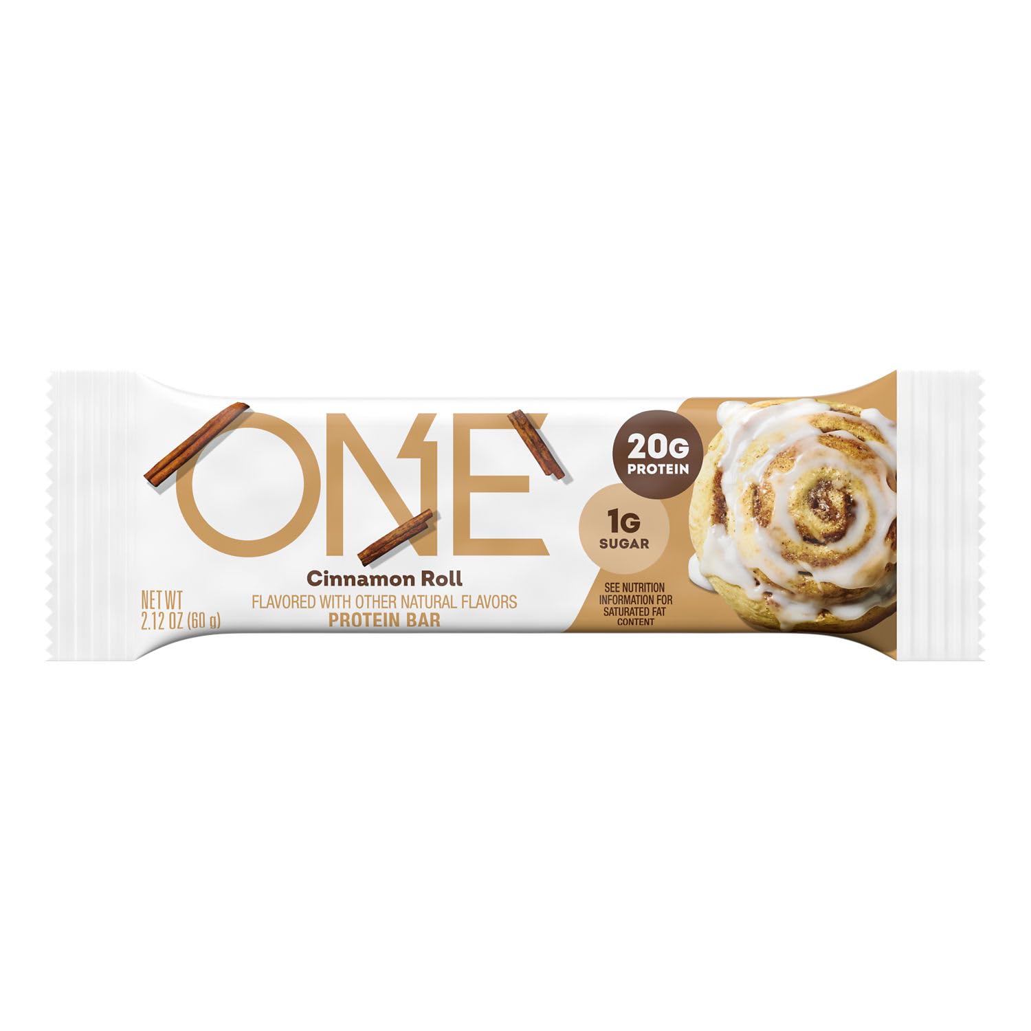 ONE Protein Bars, Cinnamon Roll, Gluten Free with 20g Protein and 1g Sugar, Pantry Staples, 2.12 oz (12 Count), Packaging May Vary