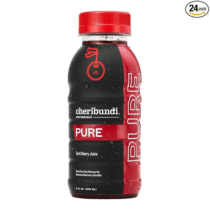Cheribundi 100% Tart Cherry Juice Pure | Unsweetened Tart Cherry Juice | Athletes Recovery Drink | Promotes Restorative Sleep, Muscle Recovery & Boosts Athletic Performance | 8 floz (24 Pack)