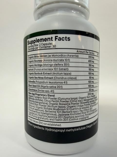 Soursop Supplement - Moringa, Sea Moss, Black Seed Oil, Berberine, Turmeric, Apricot, Quercetin, Greens, Bitters, Boswellia, Bitter Melon, Burdock Root - 120 Capsules