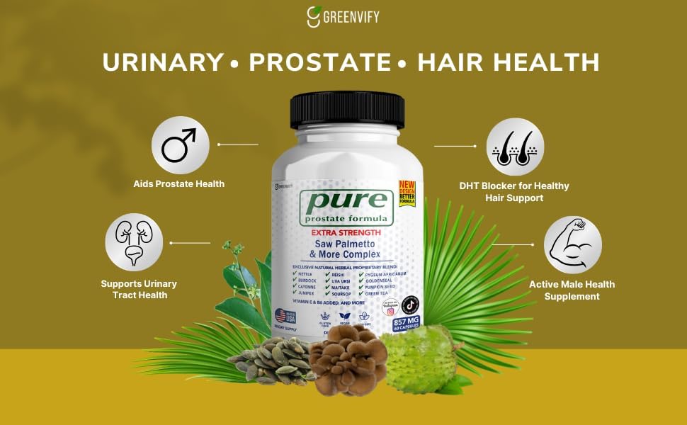 Pure Prostate Formula Saw Palmetto & More Complex 857 mg Prostate Supplements for Men Capsules, Health Supplements - Maximum Strength, All Natural to Support Normal & Healthy Function (5)