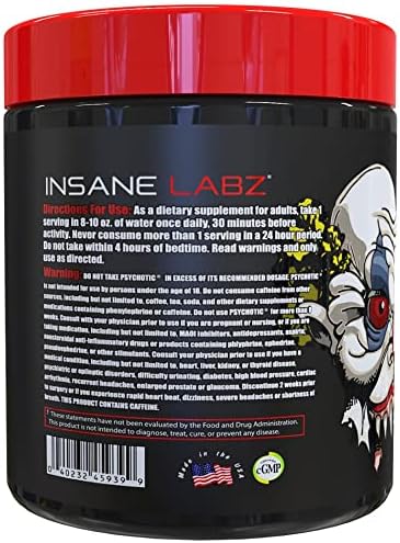 Insane Labz Psychotic, High Stimulant Pre Workout Powder, Extreme Lasting Energy, Focus and Endurance with Beta Alanine, Creatine Monohydrate DMAE, 35 Srvgs (Hawaiian Orange)