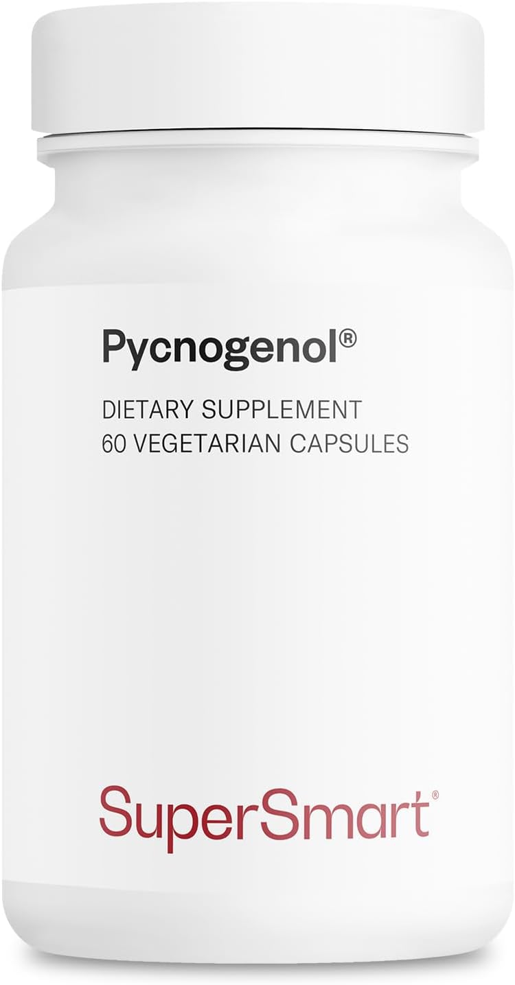 Supersmart Pycnogenol 200mg per Day (Patented & Highly Bioavailable) - French Maritime Pine Bark Extract | Non-GMO & Gluten Free - 60 Vegetarian Capsules