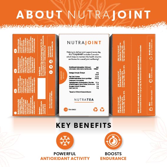 Nutra Tea NutraJoint – Joint Care Tea – Arthritis Support Blend – Curcumin, Green Tea and Piperine – 40 Enveloped Tea Bags – Herbal Infusion – 2 Pack