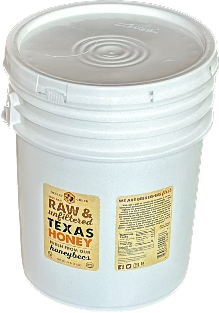 Desert Creek Honey - 100% Raw, Unfiltered, Pure Honey from Texas - Natural Sugar Substitute - Five Gallons of Bulk Unprocessed, Unpasteurized American Honey - Harvested by Our Own Beekeepers