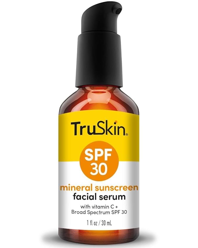 TruSkin Sunscreen Serum for Face – SPF 30 Universal Tinted Mineral Sunscreen Face Serum – Lightweight Transparent Finish – Zinc Oxide, Vitamin C, Hyaluronic Acid, Ceramides, All Skin Types, 1 fl oz