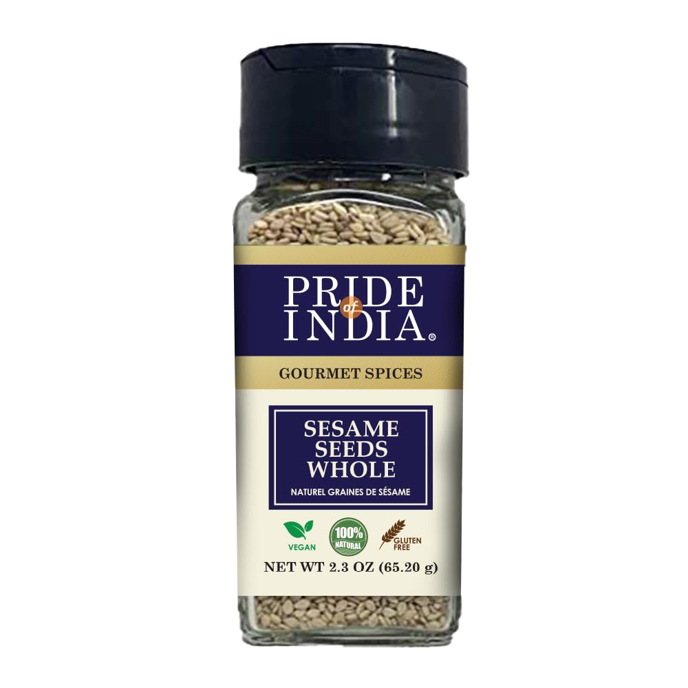 Pride of India | Sesame Seed Whole 2.3 oz (65.20 gm) Small Dual Sifter Bottle | Unhulled & Fresh | Keto-Friendly/Gluten-Free | Rich in Dietary Fiber | Ideal Seasoning for Salads/Sweets/Desserts – Easy to Use
