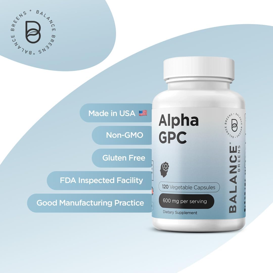 Alpha GPC Choline Supplement 600mg, 120 Veg Capsules - Advanced Memory Formula, Nootropic Brain Support (Pack of 3)