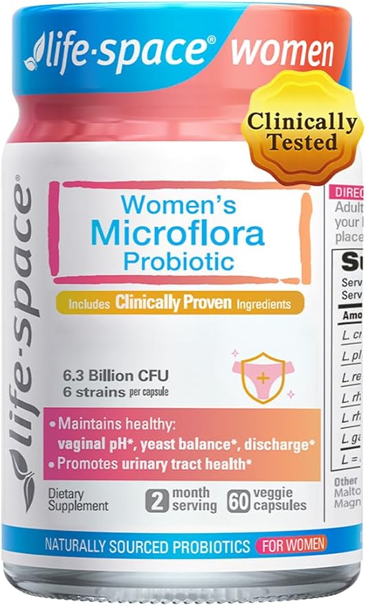 Life-Space Probiotic for Women, 2 Month Serving, Support Healthy Vaginal Microflora & Comfort, Daily Supplement for Women, pH Balance with Lactobacillus rhamnosus, 6.3 Billion CFU & 6 Strains, 60 ct