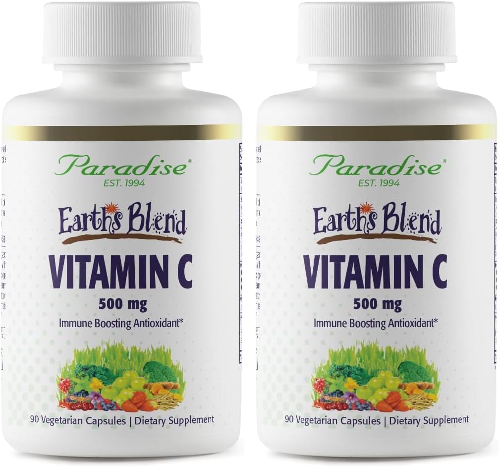 Paradise Herbs Earth's Blend Vitamin C with Nature's C and Adaptogens, Superfoods Base of Probiotics & Organic Alkalizing Greens, 90 Vegetarian Capsules (Pack of 2)