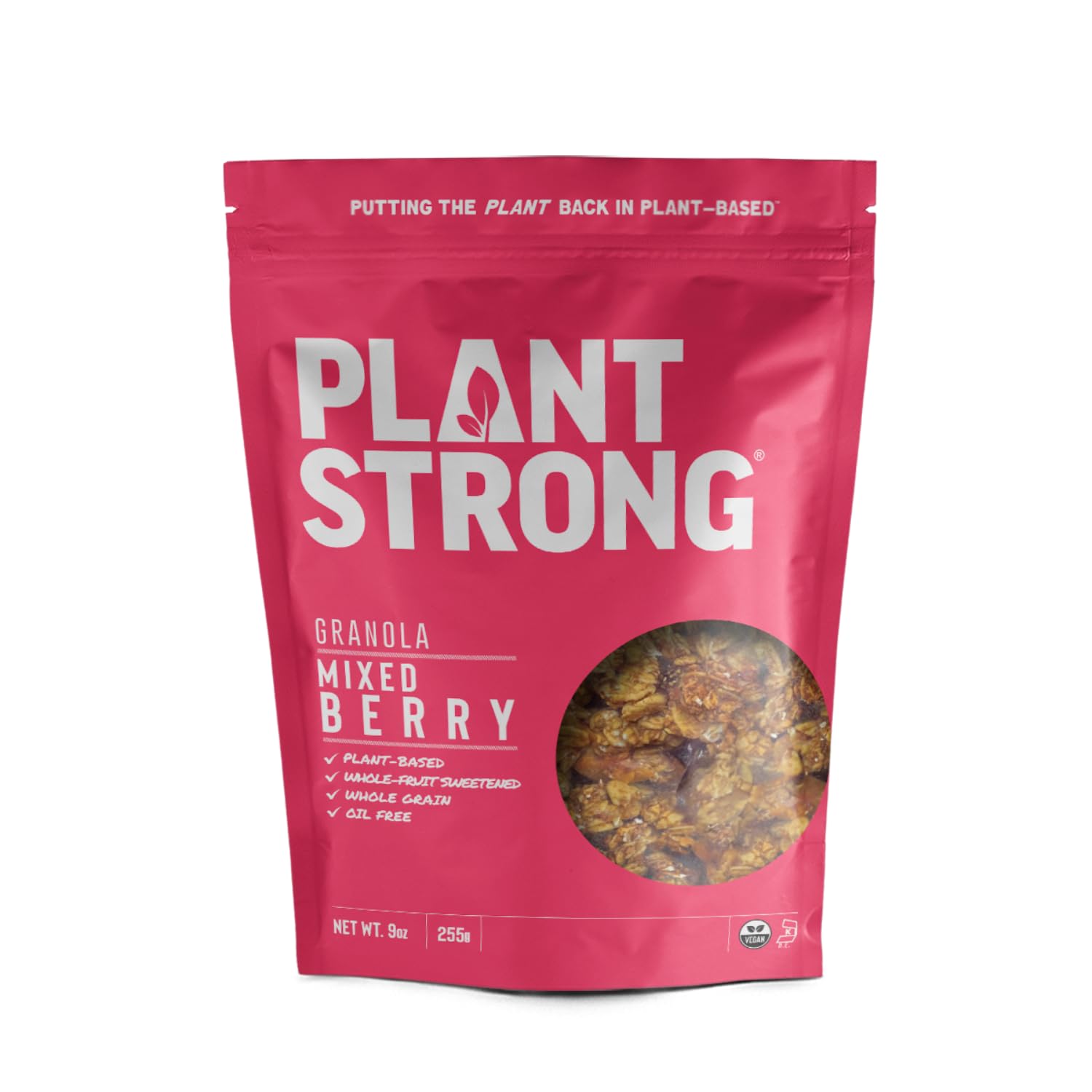 PLANTSTRONG Crispy Mixed Berry Crumble Granola Snack Mix - Whole Grain, Naturally Sweetened With Fruit, Plant Based, Oil Free - Pack of 4 x 9oz Bags