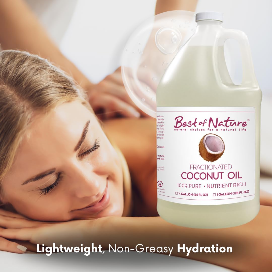Best of Nature 100% Pure Fractionated Coconut Oil - Liquid MCT Massage & Body Oil, Unscented Moisturizer for Hair, Skin, Face, Aromatherapy Carrier for Essential Oils, Gallon (128 fl oz)