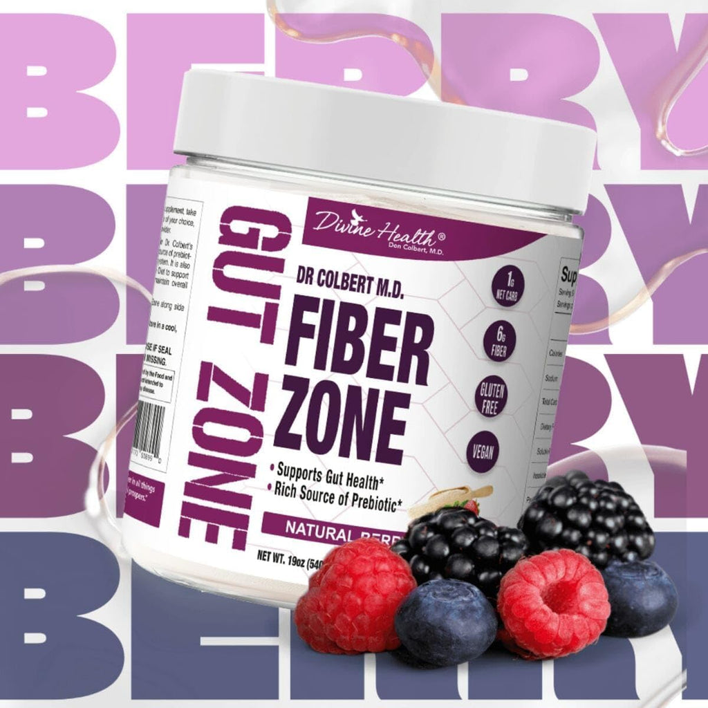 Dr Colbert MD Fiber Zone Powder | Berry Flavor | Prebiotics, Isoluble & Soluble Fiber | Psyllium Husk | Inulin | Recommended in Keto Zone Diet & Healthy Gut Zone | 9.52 oz