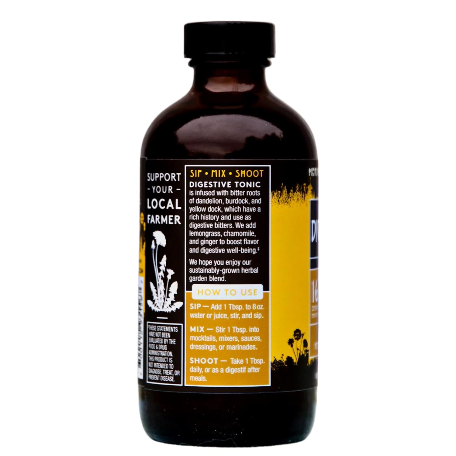 Herbal Revolution Digestive Tonic - Certified Organic Non-GMO Apple Cider Vinegar Infused with Honey, Burdock Root, Dandelion, Lemon Balm & More, Made Using Regenerative Farming Practices - 8 Fl Oz