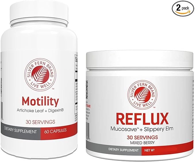 Silver Fern Brand Slow Motility+ Kit – Digestive Support Bundle – 30-Day Supply – Mango Flavor Powder, Capsules – Artichoke Leaf, Okra, Ashwagandha, MucoSave – No Artificial Ingredients – Made in USA