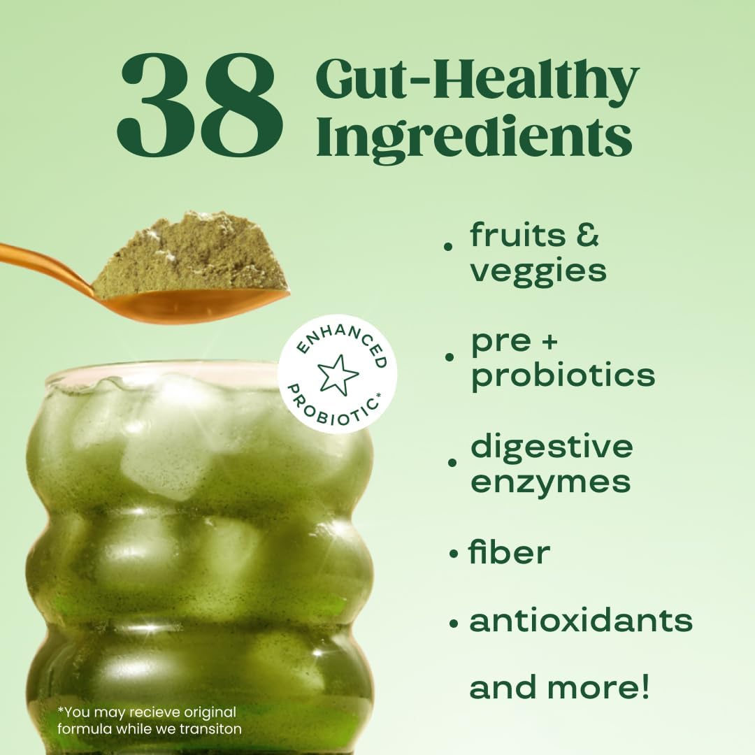 Bloom Nutrition Superfood Greens Powder, Digestive Enzymes with Probiotics and Prebiotics, Gut Health, Bloating Relief for Women, Chlorella, Green Juice Mix with Beet Root Powder, 60 SVG, Berry
