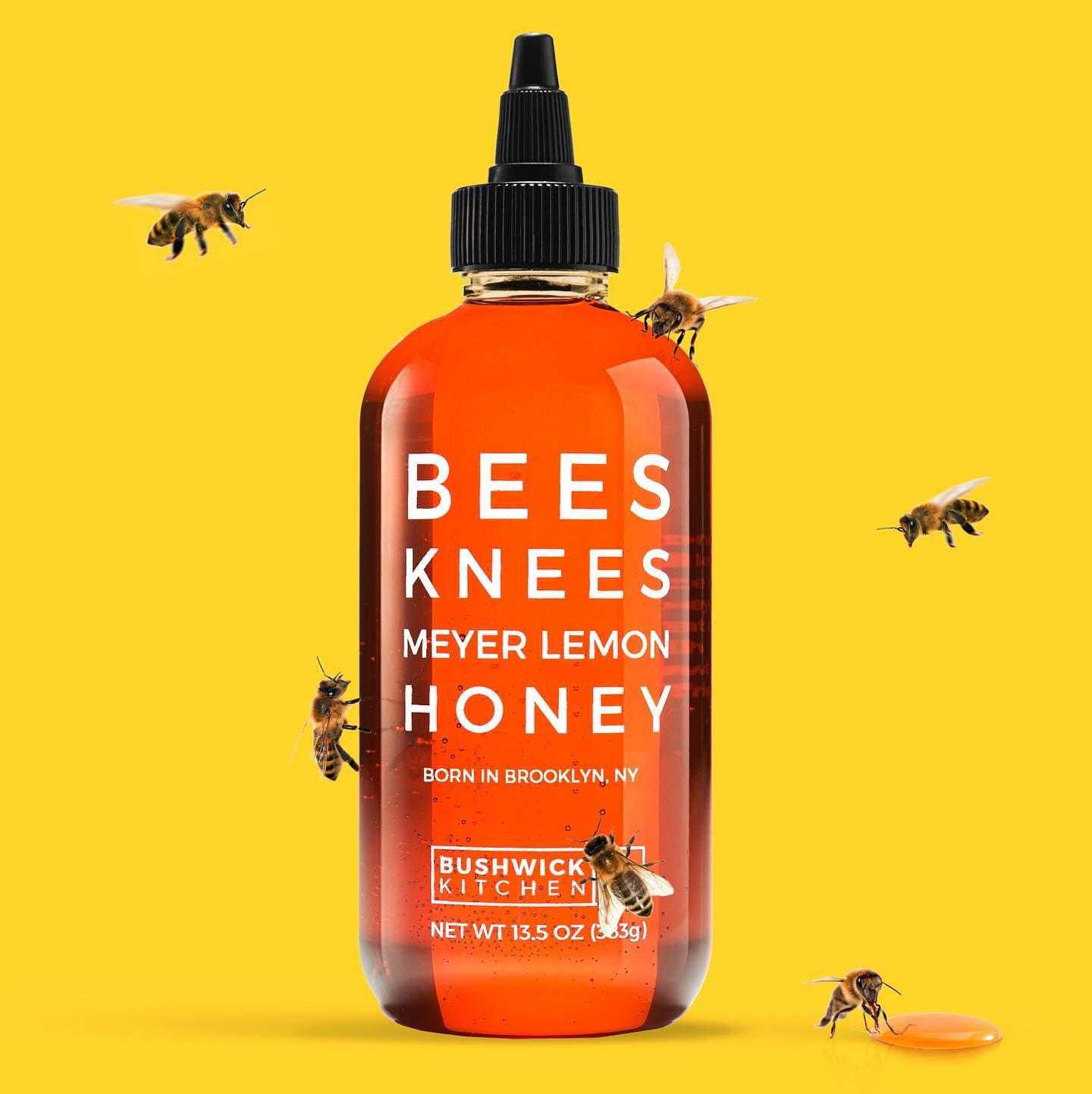 Bees Knees Meyer Lemon Honey Squeeze Bottle, Raw Honey for Tea, Sweet & Bright, Infused with Citrus & Made in the USA, Pure & All Natural, Unfiltered & Gluten Free, 12.5oz