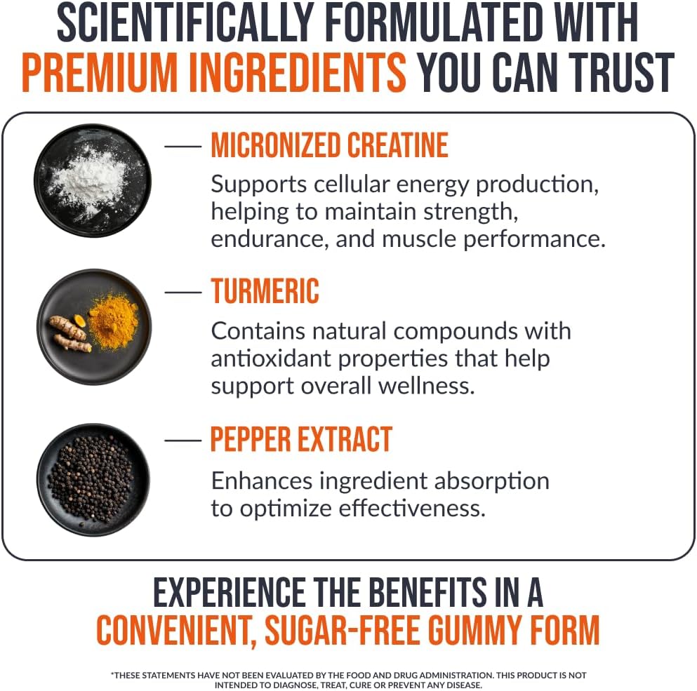 Creatine Monohydrate Gummies 5000 mg, Fresh Mango Flavor, 120 Sugar-Free Vegan Chews, Creatine Supplement for Daily Routine