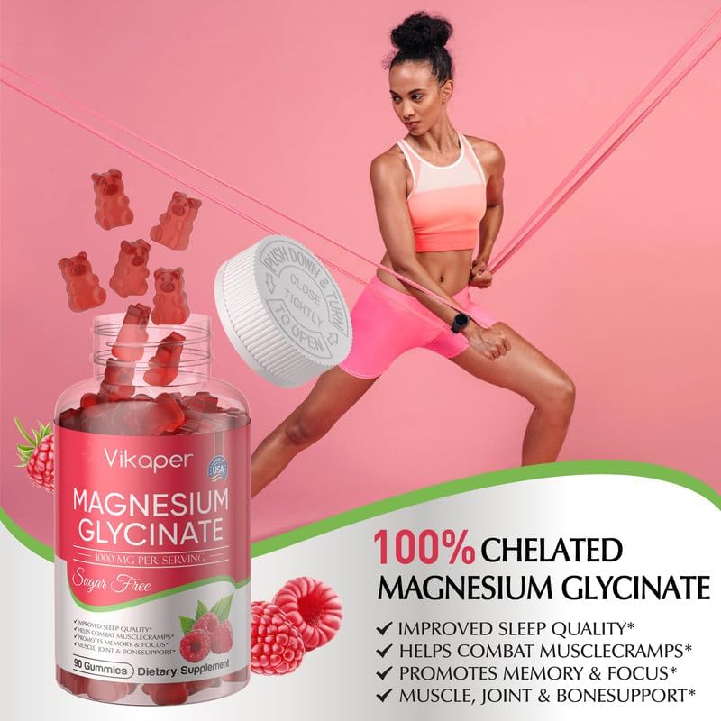 Magnesium Glycinate Gummies 1000mg,Sugar Free for Adults Kids Magnesium Potassium Supplement,Support Sleep,Stress,Muscle Relief,Nerve Health,Non GMO,Vegan,Gluten Free,180 Raspberry Flavor Gummies