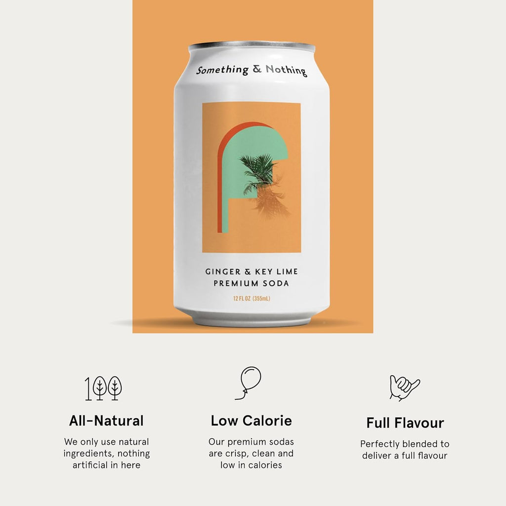Something & Nothing Ginger & Lime Flavoured Sparkling Water | Lightly Carbonated, Full Flavoured with Added Grape & Lemon Juice | Vegan & Low Calorie Soda | 12 Fl Oz Cans (Pack of 12)