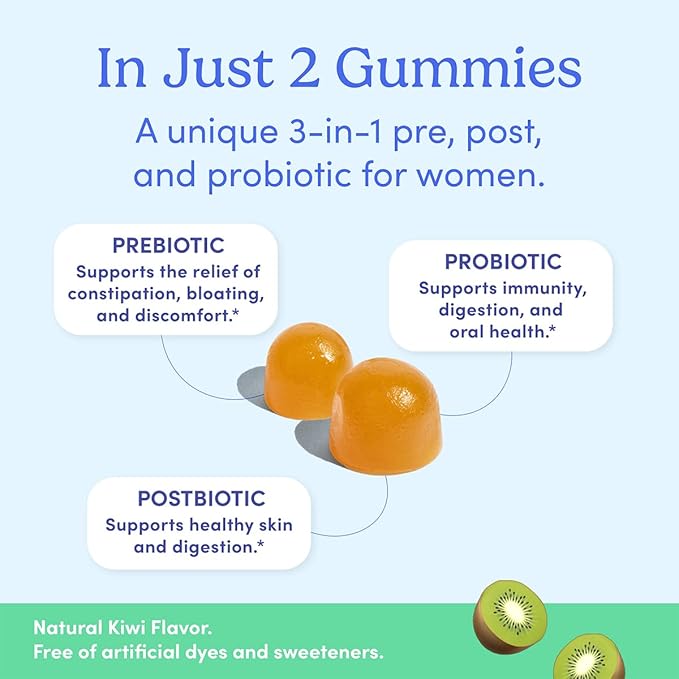 FIRST DAY Women’s Good Gut Tribiotic Gummies – 3-in-1 Prebiotic, Probiotic & Postbiotic Supplement – Supports Immune Function and Digestive, Oral, Skin & Vaginal Health – 30-Day Supply