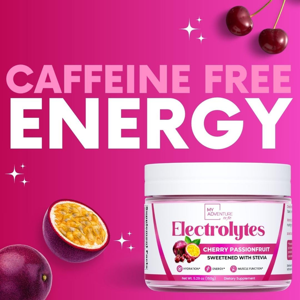 Zero Sugar - Cherry Passionfruit Electrolytes Powder - Refreshing Hydration - Caffeine Free Energy with All Natural Ingredients - Vegan, Keto, Paleo - Sugar Free Electrolytes Drink Mix - 30 Servings