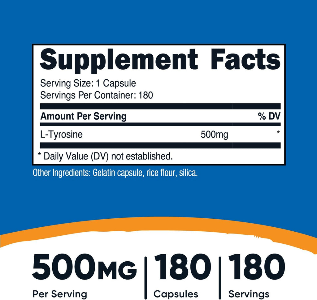 Nutricost L-Tyrosine 500mg, 180 Capsules (3 Bottles)