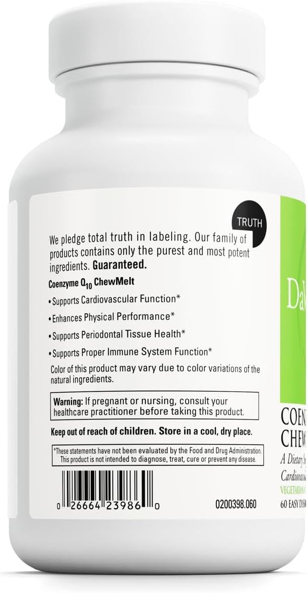 DAVINCI Labs Coenzyme Q10 Chewmelt 100mg - Supports Liver, Brain, Heart Health & More with Vitamin E & CoQ10* - 60 Chewable Tablets