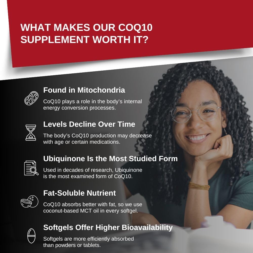 Intelligent Labs CoQ10 Ubiquinone 200mg Softgels | Coenzyme Q10 with MCT Oil for Max Absorption | Soy, Sugar, Gluten, and GMO-Free | 120 Servings | 120 Days Supply