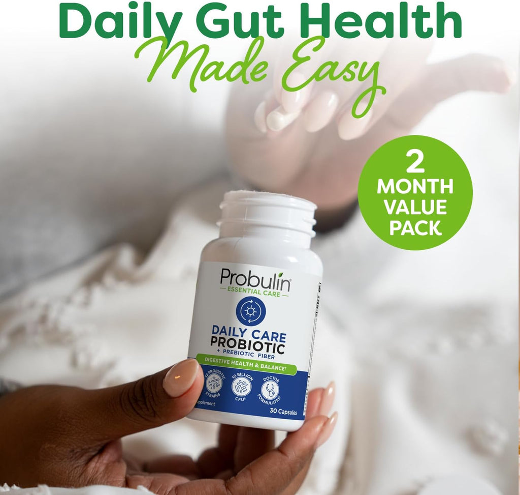 Probulin Daily Care Probiotic Supplement, Digestive, Gut, and Immune Health Support Capsules for Men and Women, 10 Billion CFU, Vegan, 60 Count Bottle