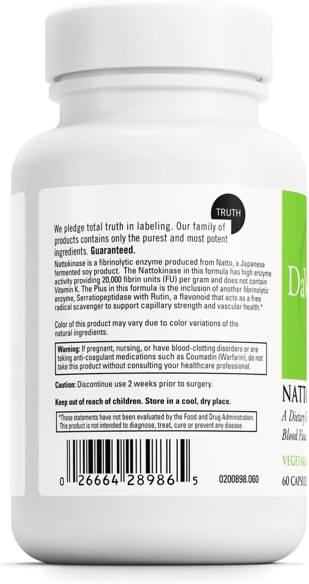 DAVINCI Labs Nattokinase Plus - High-Potency Nattokinase Supplement for Comprehensive Blood Flow Support for Men & Women - Formulated with Antioxidant Support - Gluten Free - 60 Vegetarian Capsules