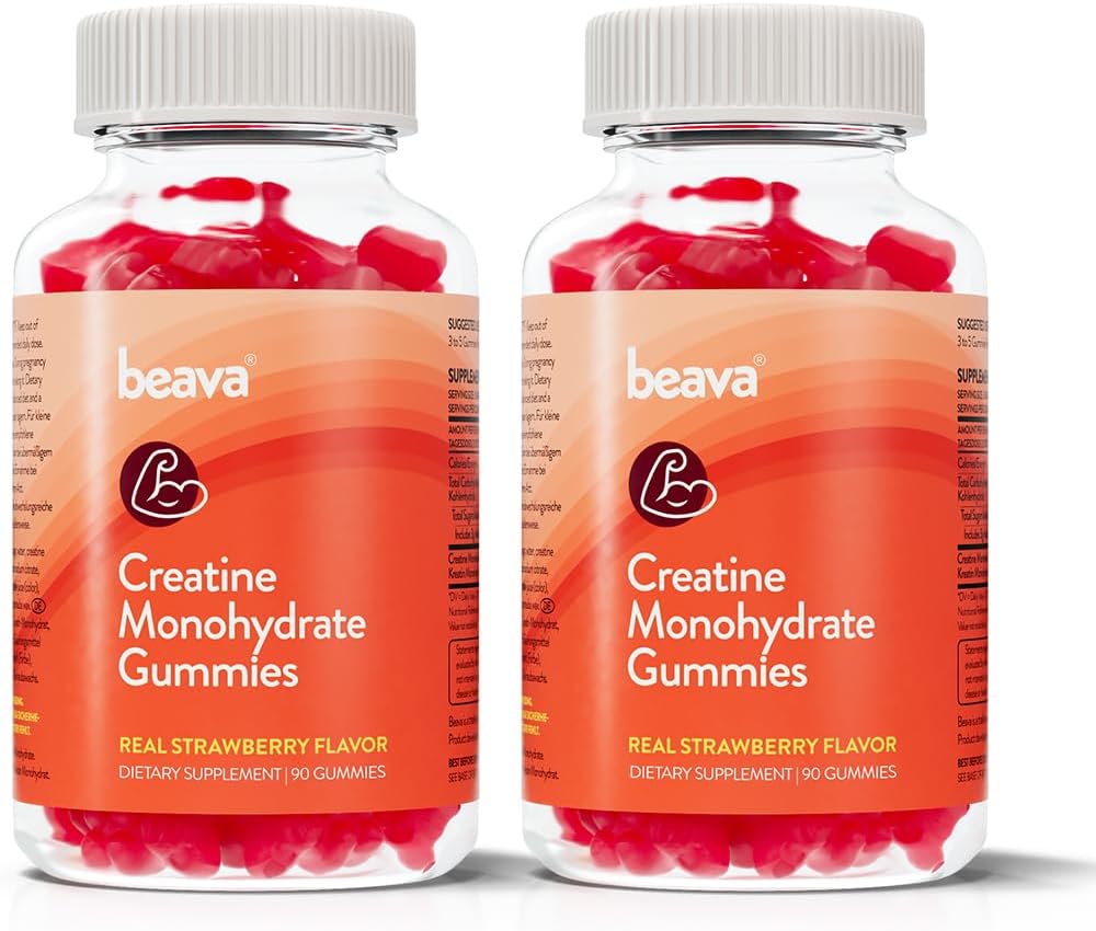 Creatine Monohydrate Gummies - Strawberry Flavored Creatine Monohydrate Gummies for Women & Men - Boosts Focus, Strength, and Muscle Gains - No Bloating, Vegan, Gluten Free- 180 Count - 2 Pack