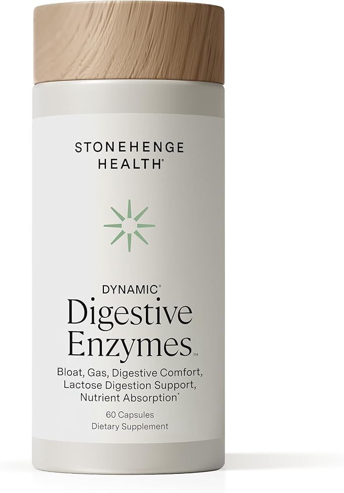 Stonehenge Health Dynamic Digestive Enzymes -18 Enzymes with BioCore Optimum Complete (Protease, Lipase, Amylase, Lactase) + Zinc & Vitamin K1 + Phytonutrients – Gas & Bloating Support – 60 Caps
