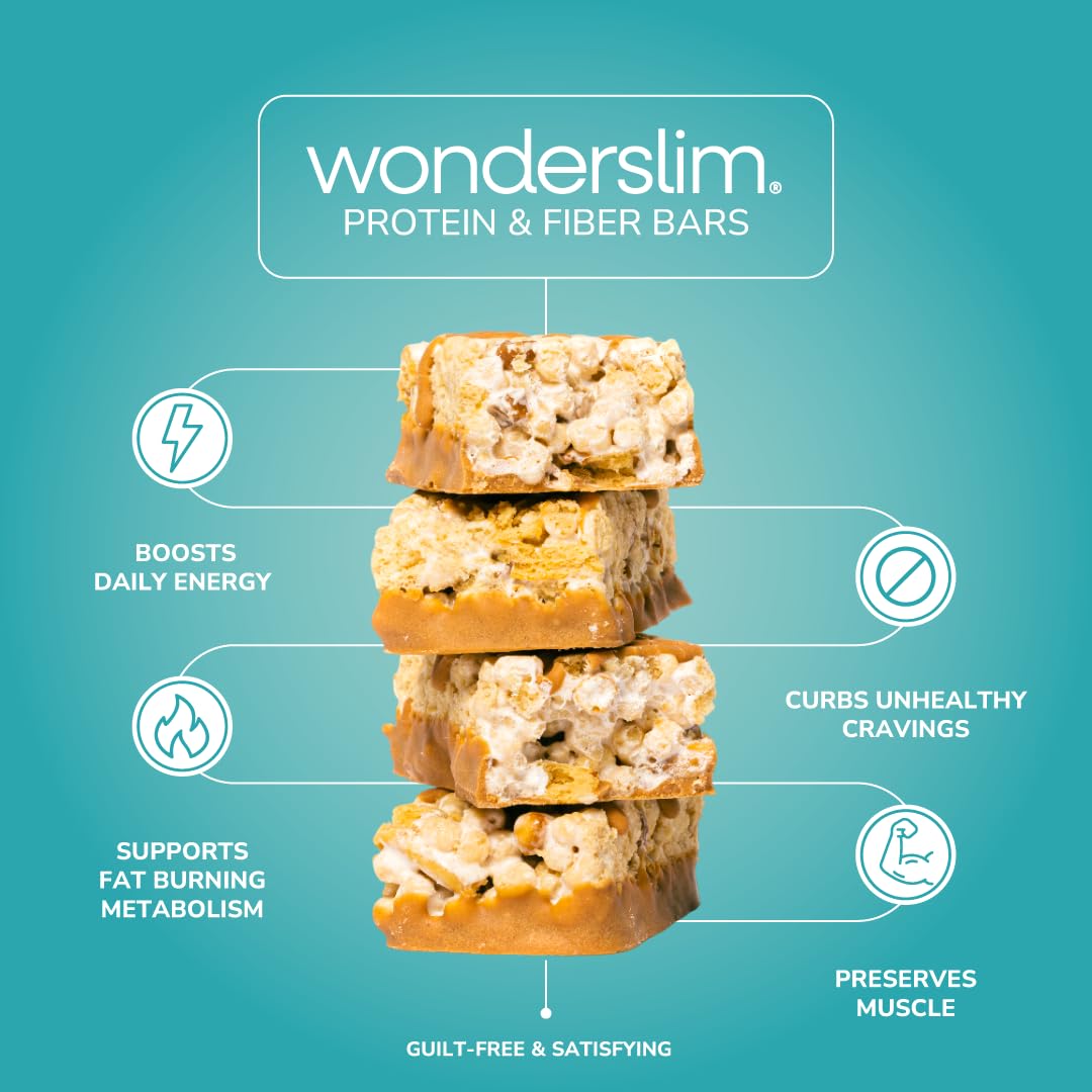 Wonderslim High Fiber Protein Bars, Salted Toffee Pretzel | 15g Protein, 7g Fiber | Low Sugar, Low Carb | Healthy Indulgence | Satisfying, Supports Energy & On-the-Go Convenience, 7 Pack