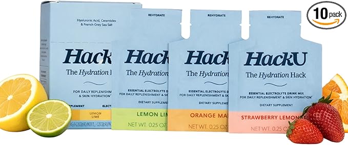 HackU Sugar-Free Electrolyte Packets for Body and Skin Hydration Support | Variety Pack | 10ct | Drink Mix