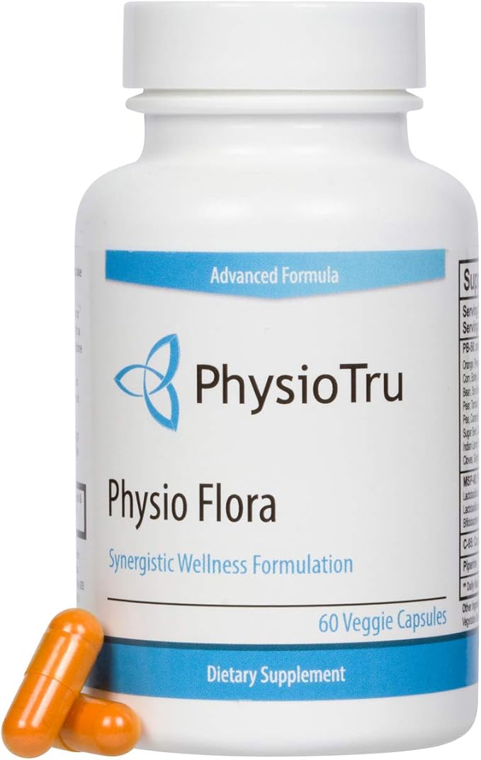 Physio Flora Curcumin Piperine, Probiotics and Prebiotics for Gut, 60 Veggie Capsules (4 Pack)